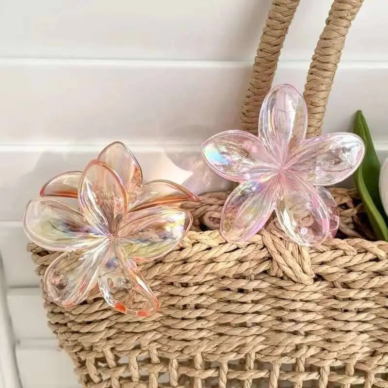Hawaiian Transparent Flower Hair Claw Women Crab Hair Clip Floral Hair Claws Ponytail Holder Hair Clip Hairpin Barrette Headwear