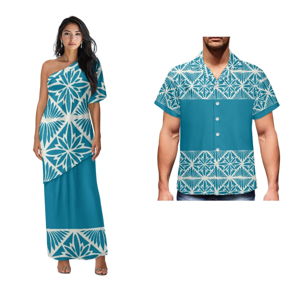 Printed Polynesian Tribal Print One shoulder Samoan Puletasi Custom Top And Skirts Womens Two Piece Outfits Set Dress