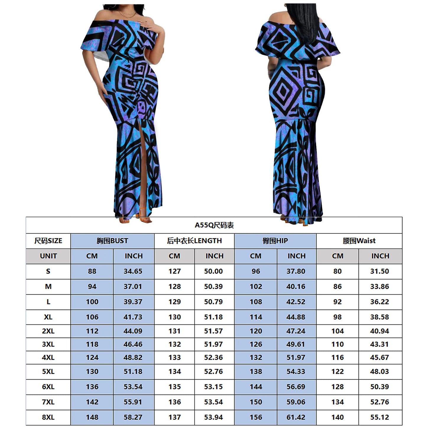 Custom Samoan Dress Women'S Off-The-Shoulder Dress Hawaiian Party Fishtail Skirt And Men'S Shirt Polynesian Couple Suit