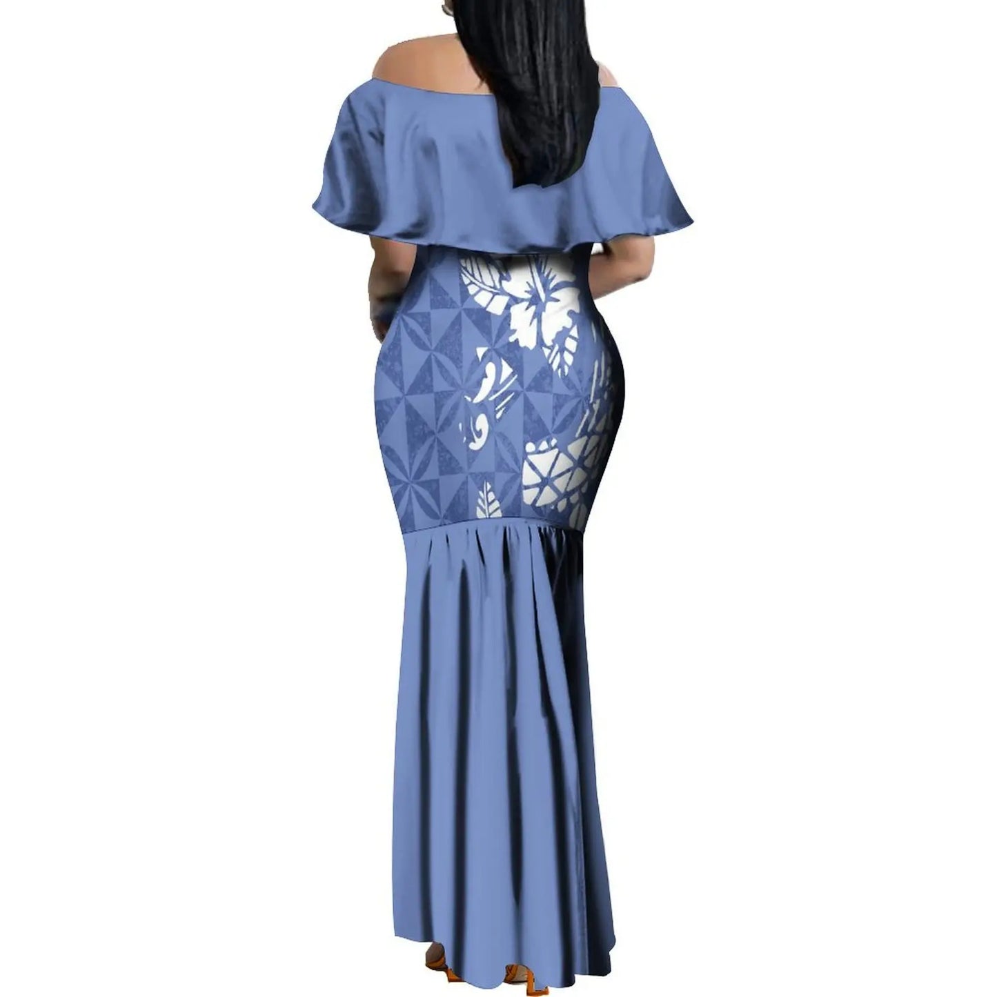 Custom Samoan Dress Women'S Off-The-Shoulder Dress Hawaiian Party Fishtail Skirt And Men'S Shirt Polynesian Couple Suit