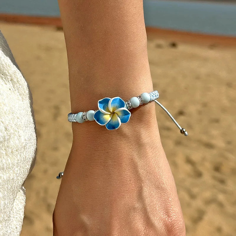 Hawaiian Bracelets for Women Bohemian Woven Tropical Flower Bracelets Handmade Braid  Summer Beach Girls Jewelry Accessories