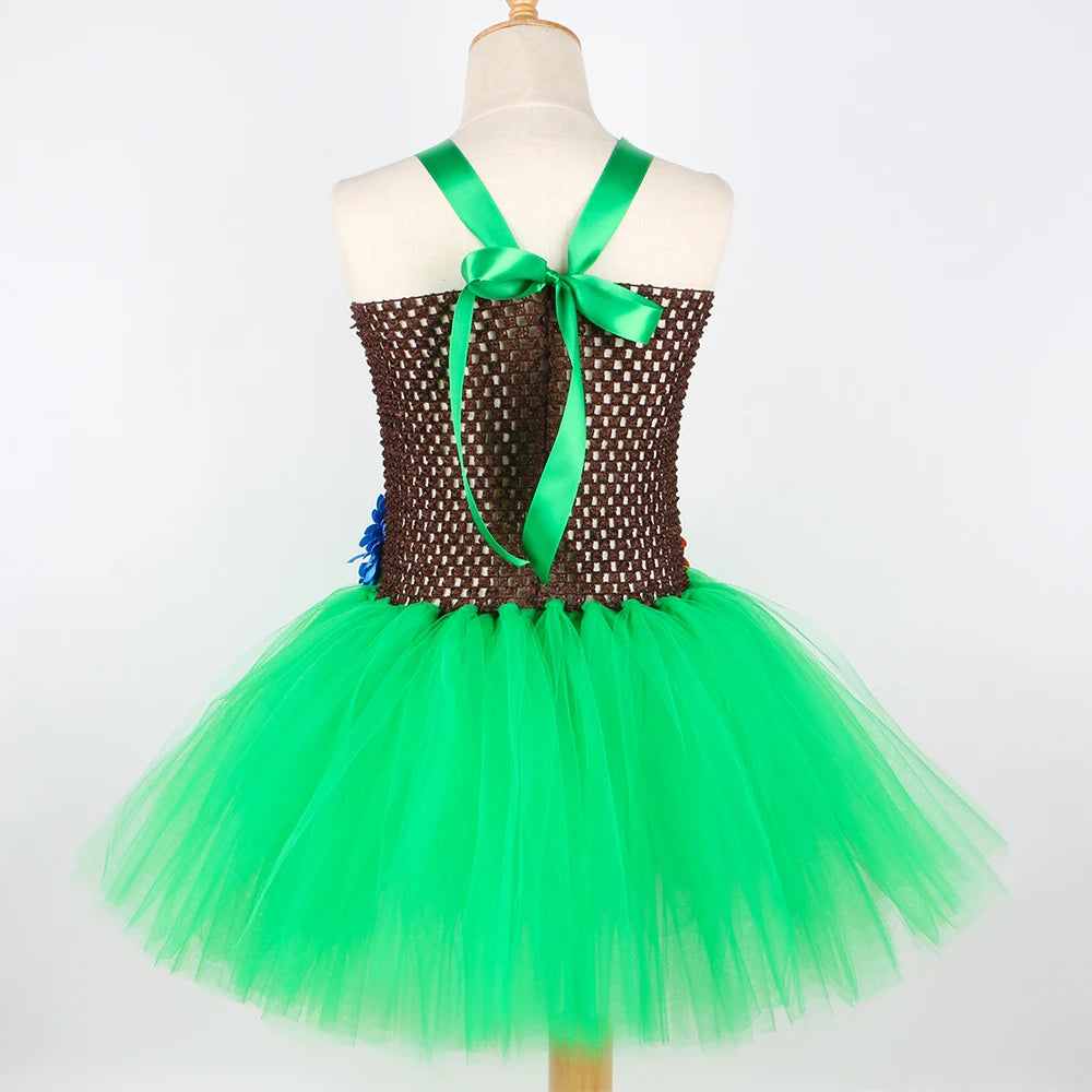 Hawaiian Costume Outfit for Girls Luau Beach Party Flowers Tulle Tutu Dress Kids Halloween Carnival Hawaii Princess Dress Up
