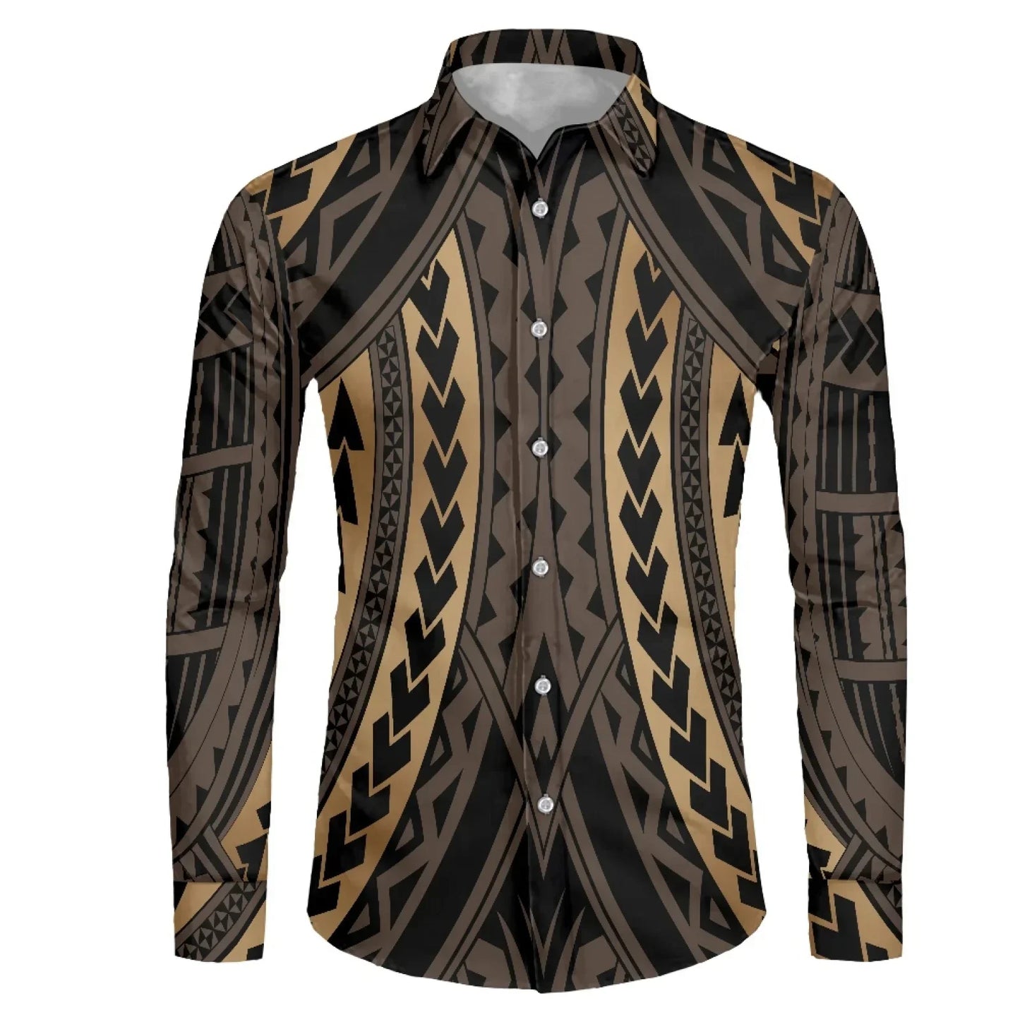 Polynesian Tribal Fijian Totem Tattoo Fiji Prints Men Party Shirt Long-Sleeved Button (USA SIZE XS S M L XL 2XL 3XL 4XL 5XL 6XL)