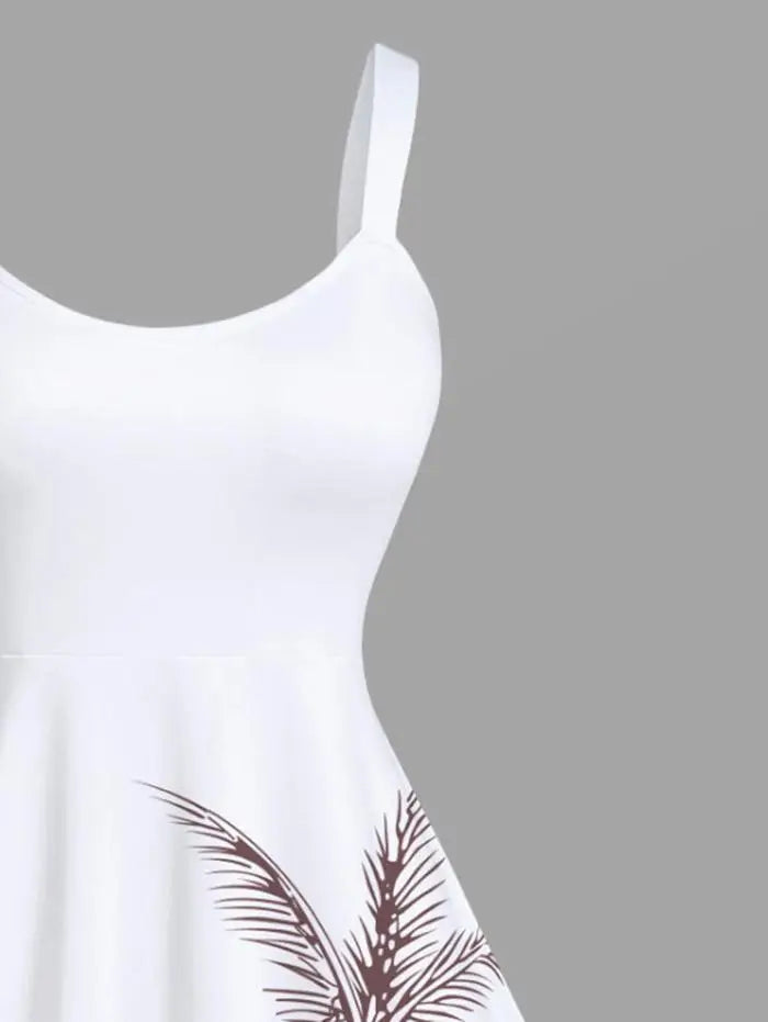 Hawaiian Tank Dress Women's Summer Coconut Tree Seascape Print Casual Sleeveless High Stretch Tropical Beach Sundress Vestidos
