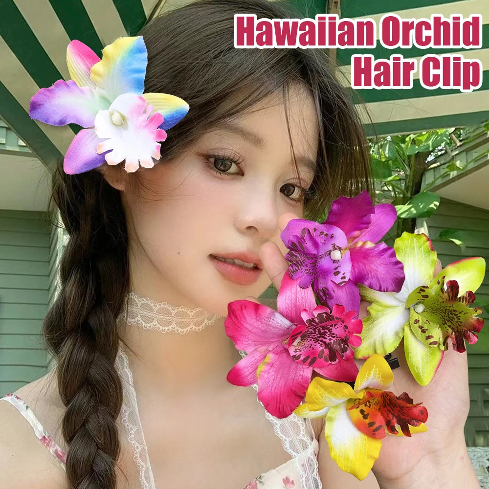Hawaiian Orchid Flowers Hair Clips Bride Flowers Hair Clips Sweet Hairpins Barrettes Beach Vacation Headwear Hairs Accessories