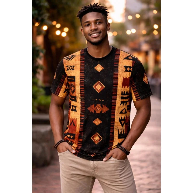 Tribal African Mudcloth Pattern T-Shirt For Men Ethnic Graphic 3D Printed Tees Summer Short Sleeve O-Neck Tops Loose T Shirts