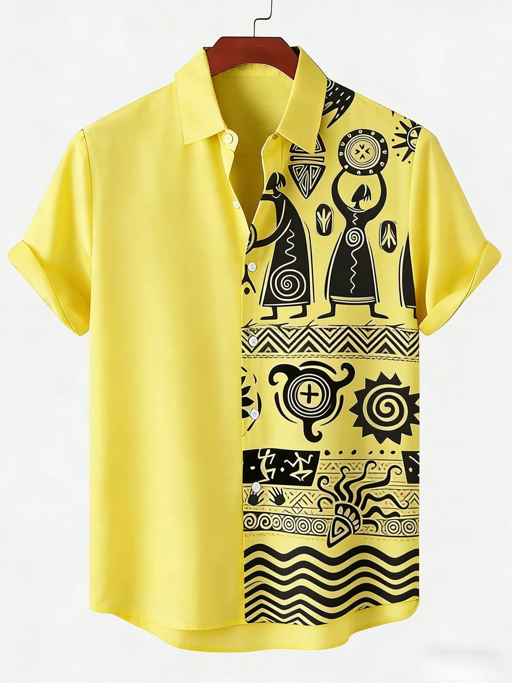 Men's New Ethnic Style Tribal Pattern 3D Printed Shirt Hawaiian Tropical Short-sleeved Linen Breathable Outdoor Clothes for Men