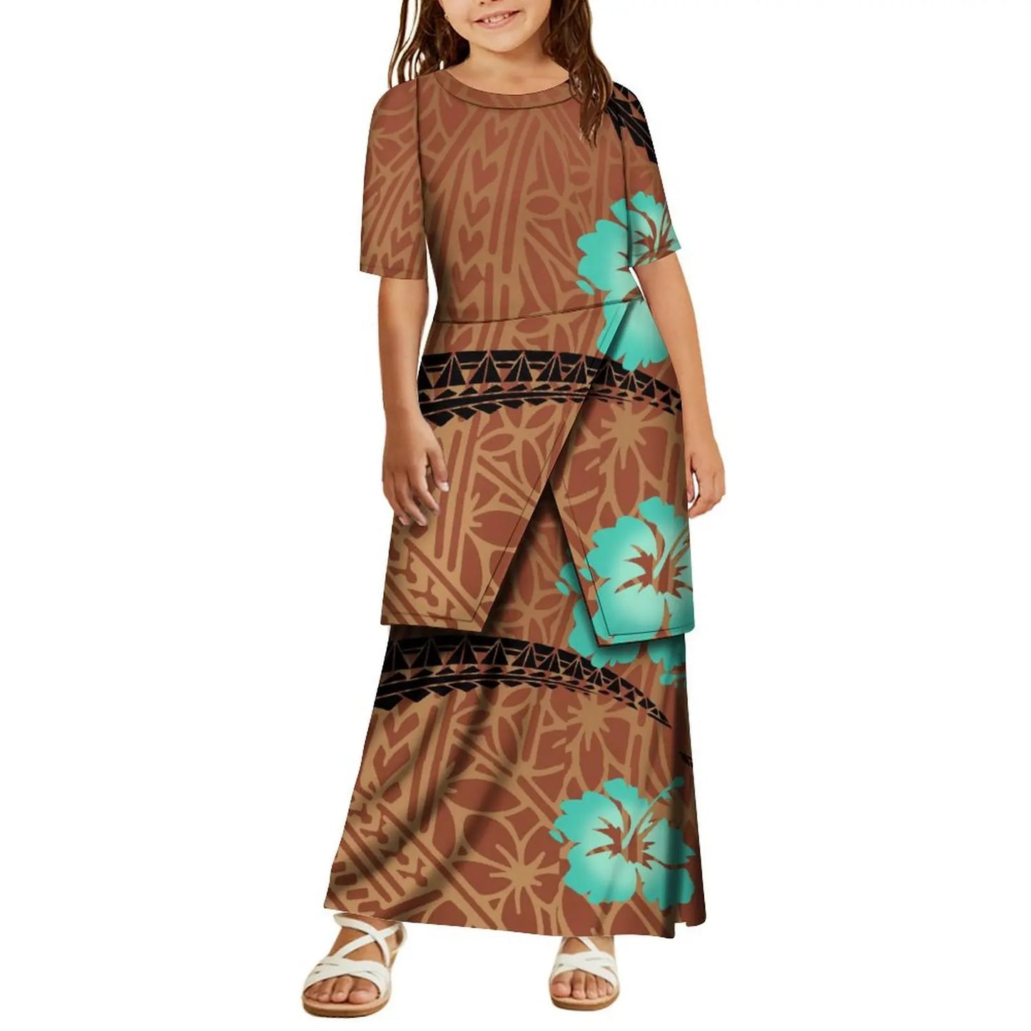 High Quality Customized Polynesian Tribal Print Samoa Puletasi Set Tongan Plus Size Mother and Daughter Dress