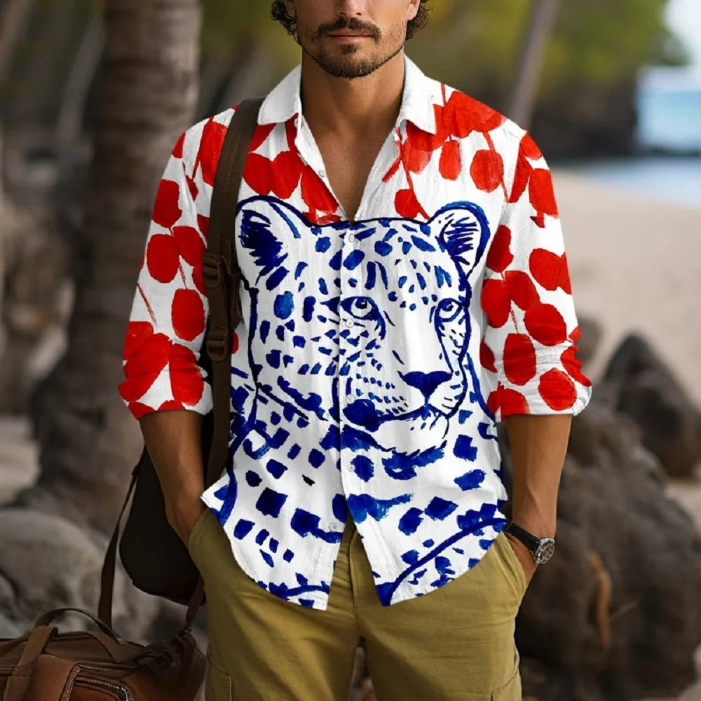 Hawaiian Men's Vocation Lapel Camisa Oversized Long Sleeve Shirts Flower 3d Print Fashion Men Women Beach Long Sleeve Blouse