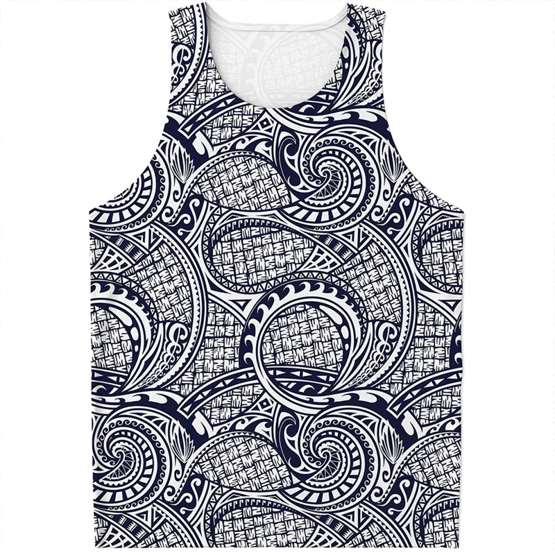 Trend Polynesian Tribal Pattern Mens Tank Top Summer Fashion Vintage Sleeveless T Shirt Cool Simple Streetwear Loose Tees Vest