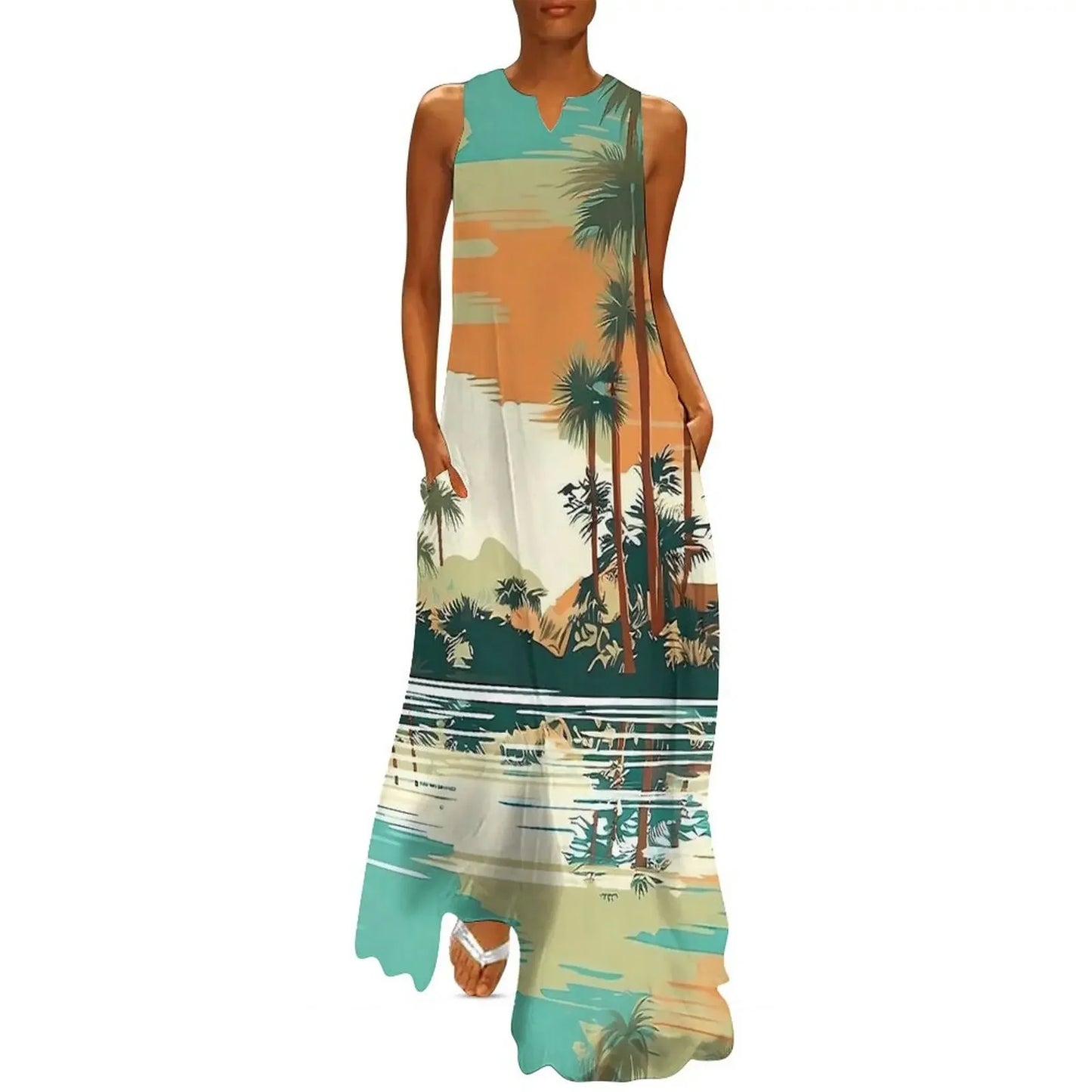 Sleeveless Hawaiian Dress For Women Spring Tropical Tiki Flowers Plants Boho Beach Long Dresses Female Casual Modern Maxi Dress
