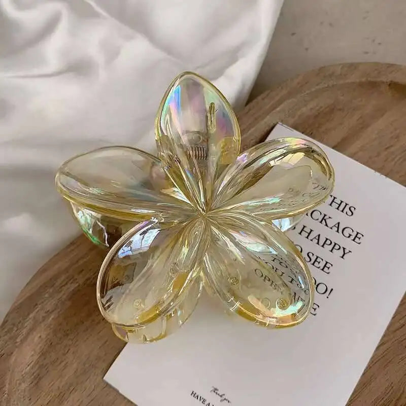 Hawaiian Transparent Flower Hair Claw Women Crab Hair Clip Floral Hair Claws Ponytail Holder Hair Clip Hairpin Barrette Headwear