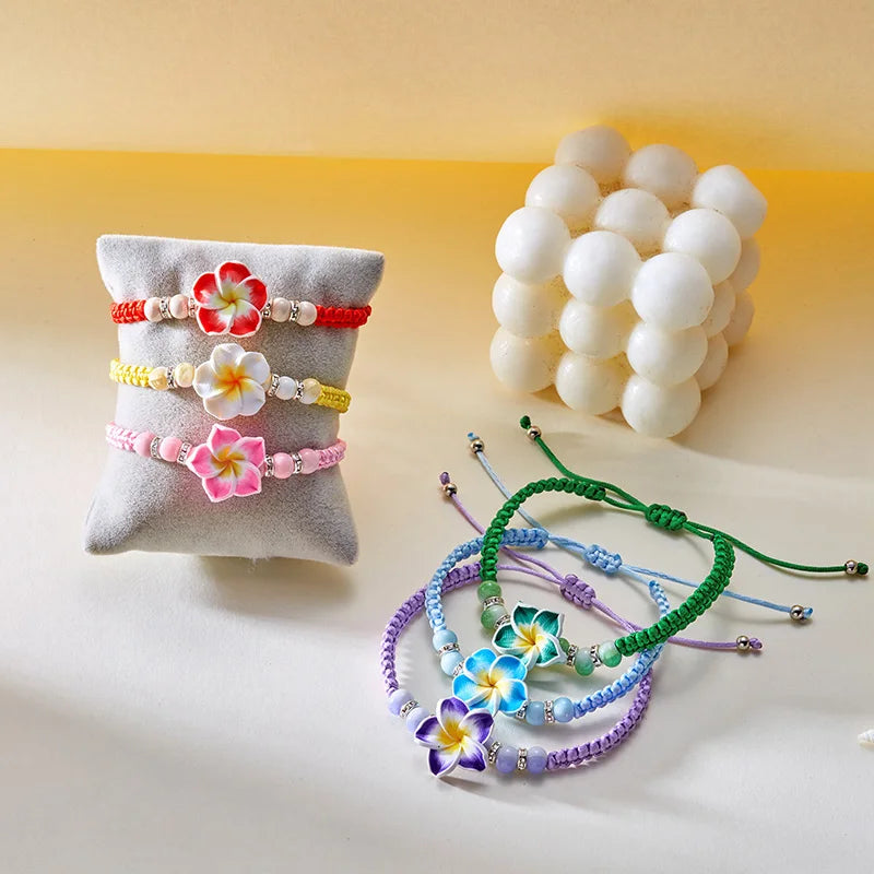 Hawaiian Bracelets for Women Bohemian Woven Tropical Flower Bracelets Handmade Braid  Summer Beach Girls Jewelry Accessories