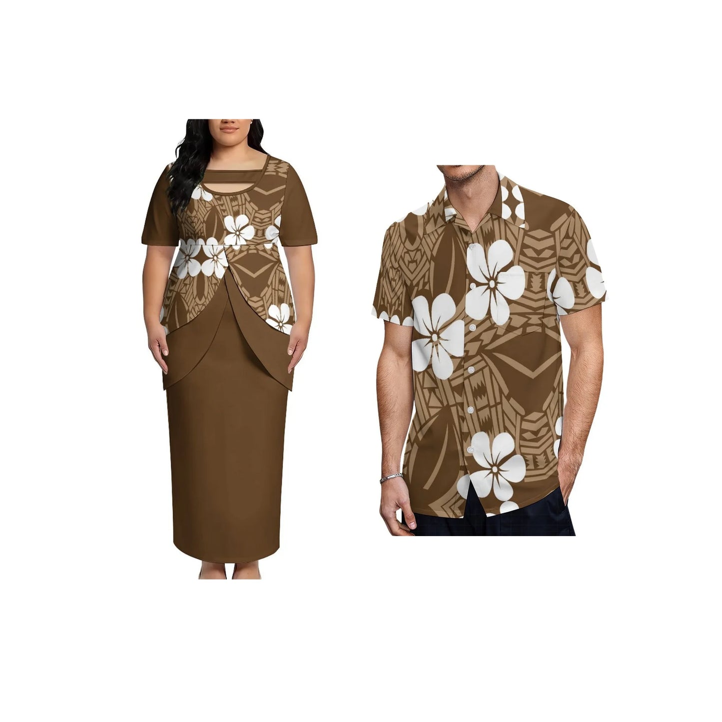 2026 New Arrival Polynesian Tribal Print Maxi Dress for Women Custom Tonga Puletasi Dress Samoan Round Neck Long Dress Two Piece
