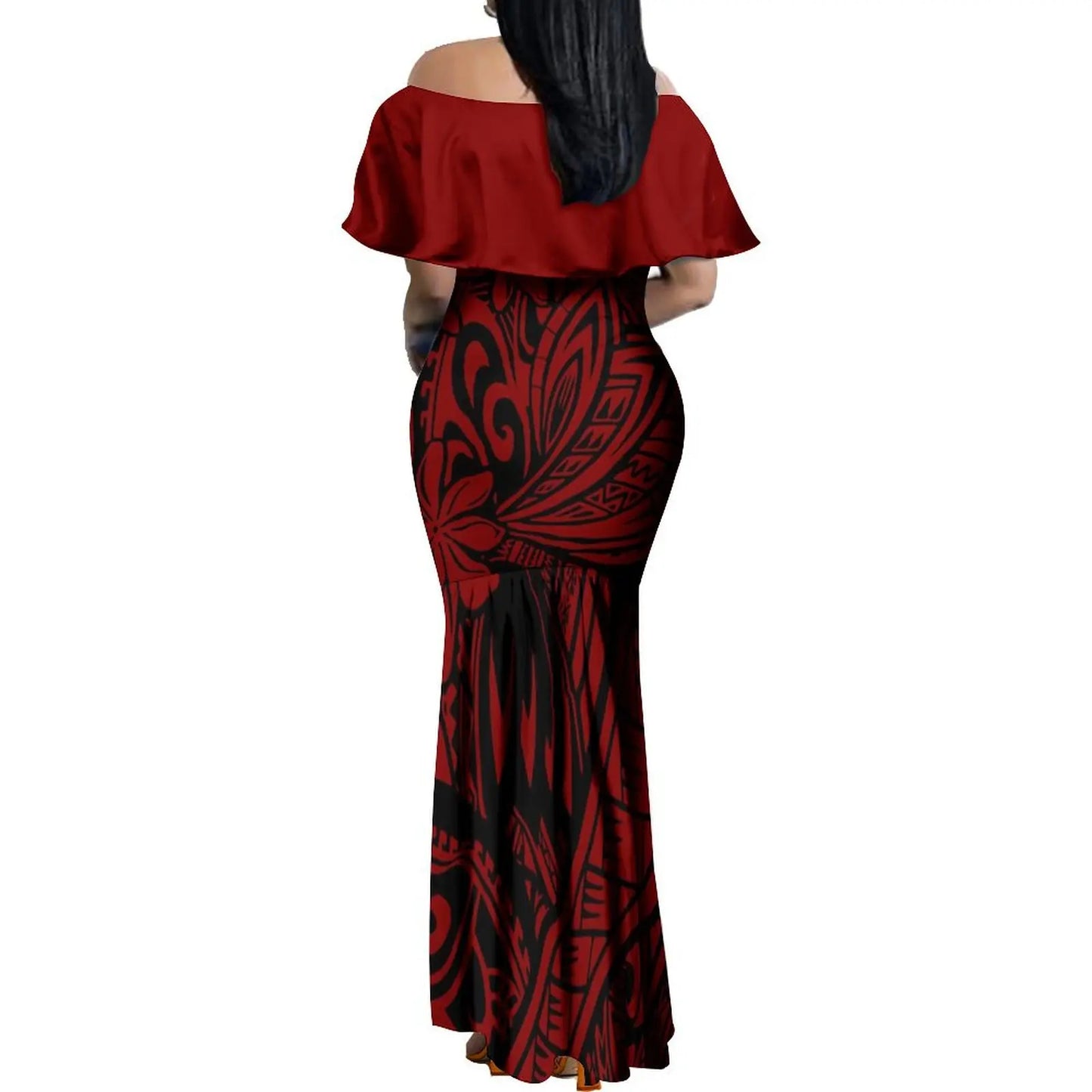 Custom Samoan Dress Women'S Off-The-Shoulder Dress Hawaiian Party Fishtail Skirt And Men'S Shirt Polynesian Couple Suit