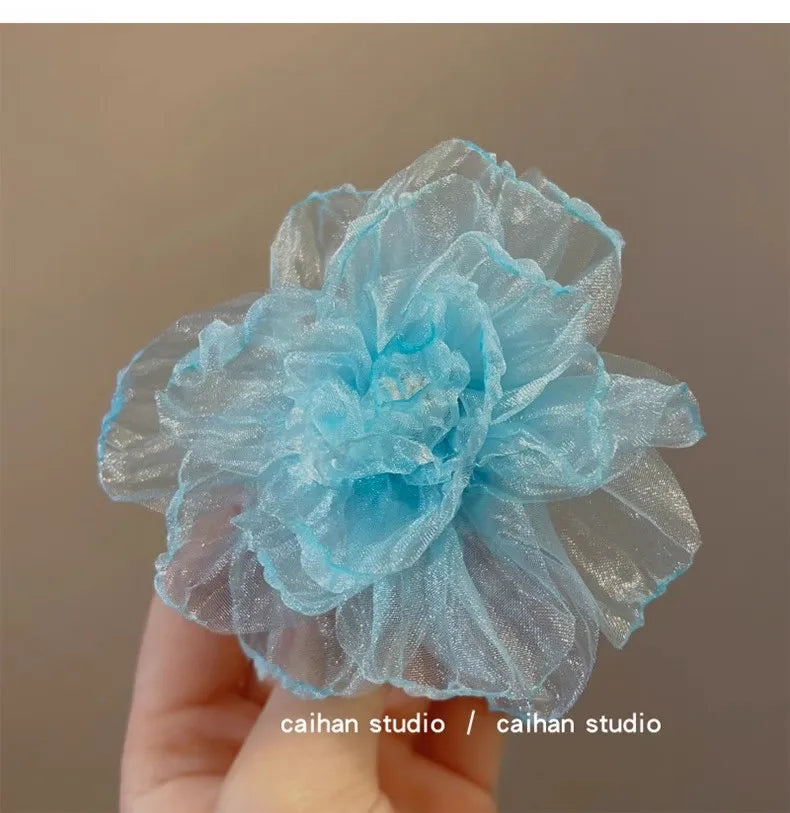 Hawaiian Beach Vacation 3D Sheer Organza Flower Hair Clip Non-slip Hair Accessories for Women Girl Travel Photography Daily Wear