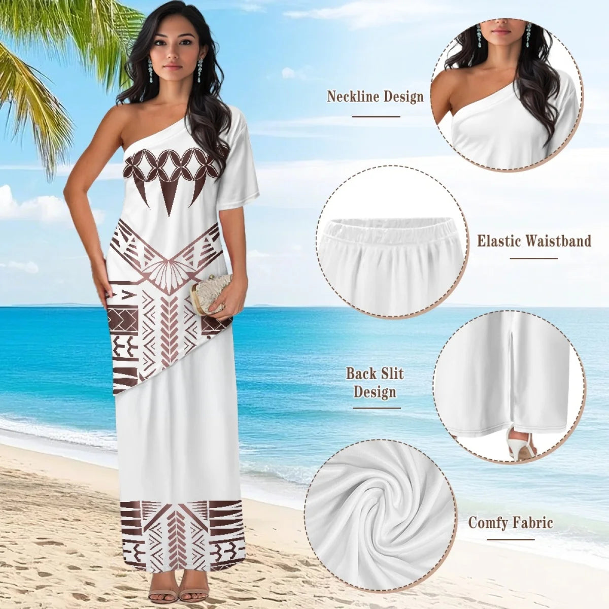 Printed Polynesian Tribal Print One shoulder Samoan Puletasi Custom Top And Skirts Womens Two Piece Outfits Set Dress