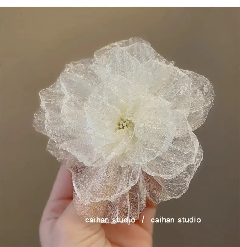 Hawaiian Beach Vacation 3D Sheer Organza Flower Hair Clip Non-slip Hair Accessories for Women Girl Travel Photography Daily Wear