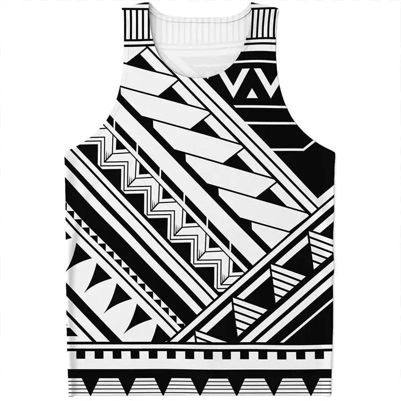 Maori Tattoo 3D Printed Vest for Men and Women, Universal Polynesian Tribal Pattern T-shirt Top, Men's Quick Drying Vest