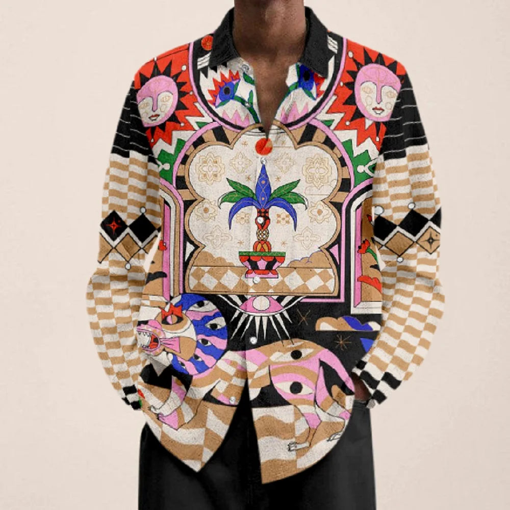 Hawaiian Men's Vocation Lapel Camisa Oversized Long Sleeve Shirts Flower 3d Print Fashion Men Women Beach Long Sleeve Blouse