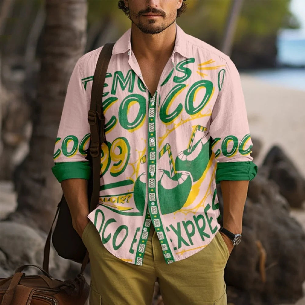 Hawaiian Men's Vocation Lapel Camisa Oversized Long Sleeve Shirts Flower 3d Print Fashion Men Women Beach Long Sleeve Blouse
