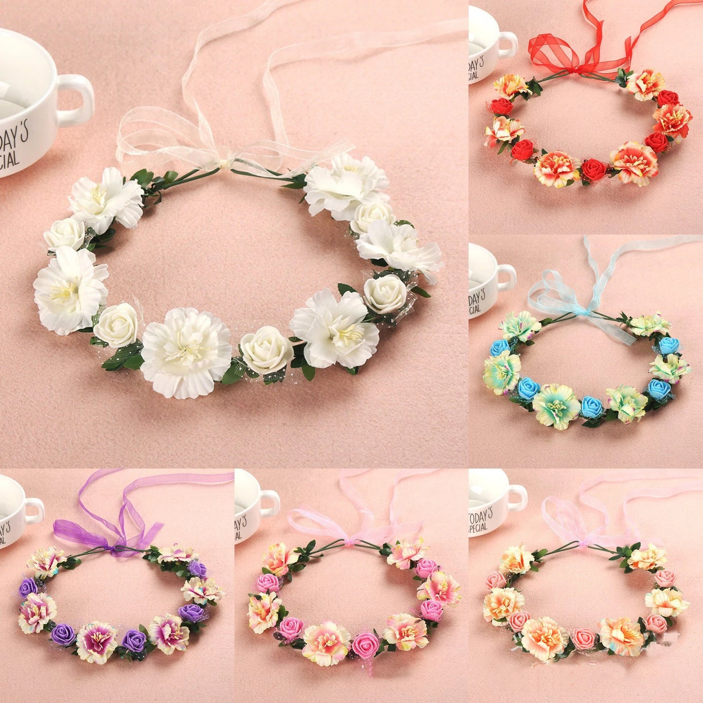 Hawaiian Wreath Bride Wedding Hair Accessories Simulation Flower Crown Headwear Children's Photo Hair Accessories Headbands
