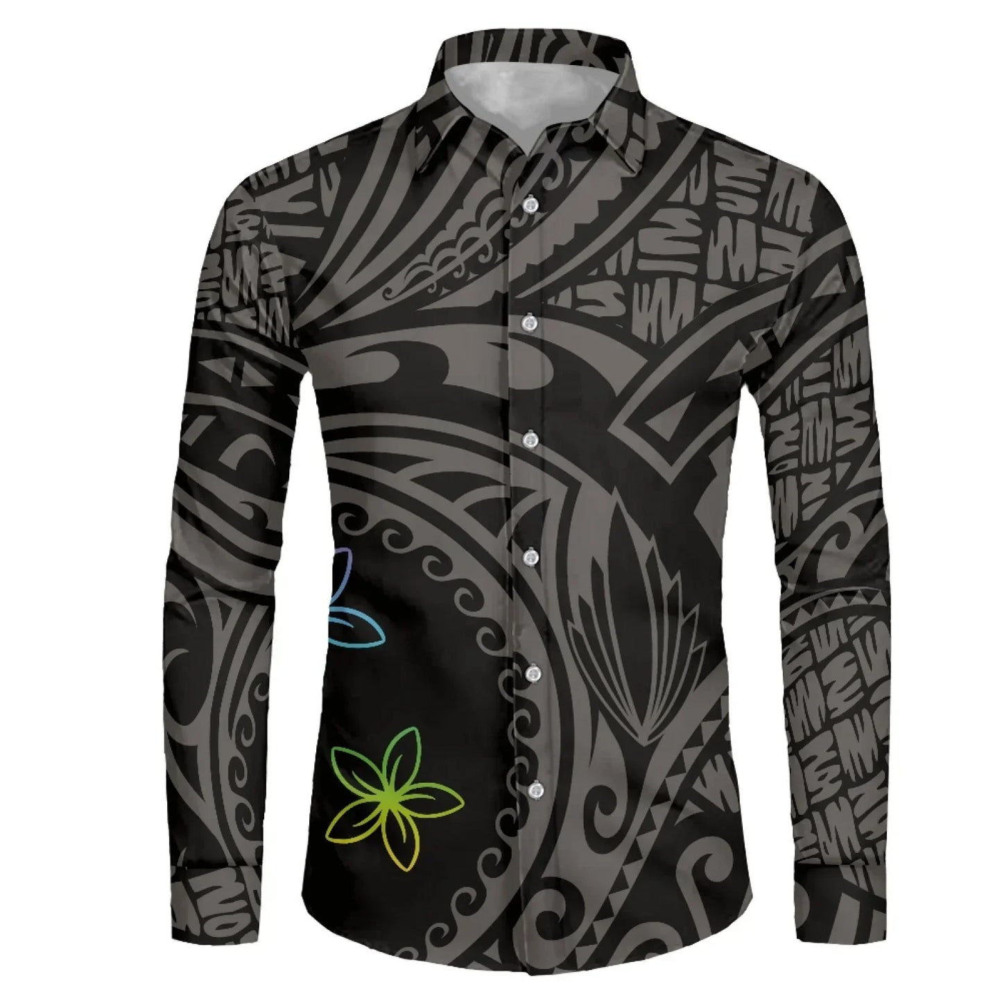 Polynesian Tribal Fijian Totem Tattoo Fiji Prints Men Party Shirt Long-Sleeved Button (USA SIZE XS S M L XL 2XL 3XL 4XL 5XL 6XL)