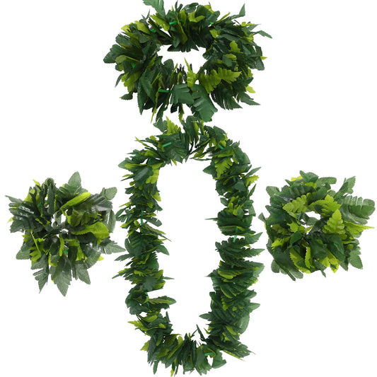 Hula Hawaiian Costume Set Hawaiian Party Garland Artificial Leave Headband Necklace Bracelet Tropical Beach Festive Party Supply