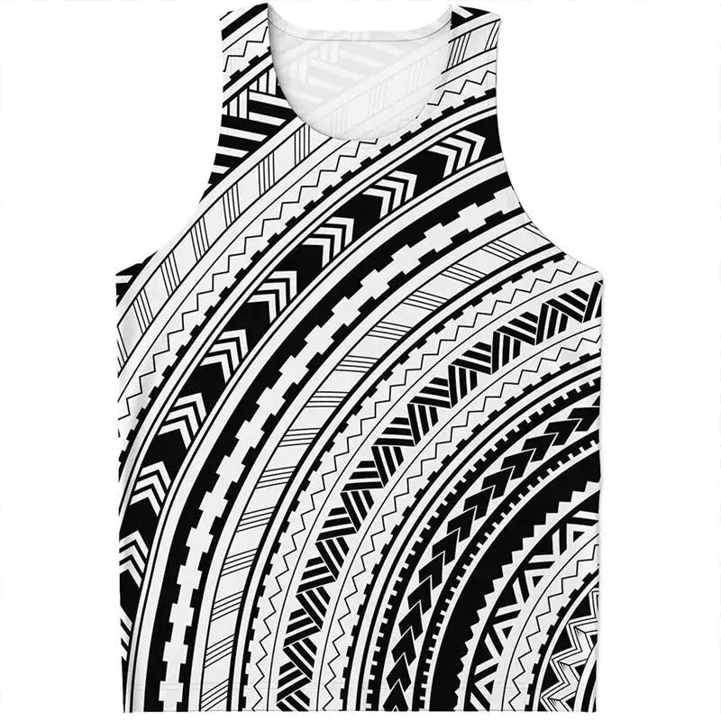Maori Tattoo 3D Printed Vest for Men and Women, Universal Polynesian Tribal Pattern T-shirt Top, Men's Quick Drying Vest
