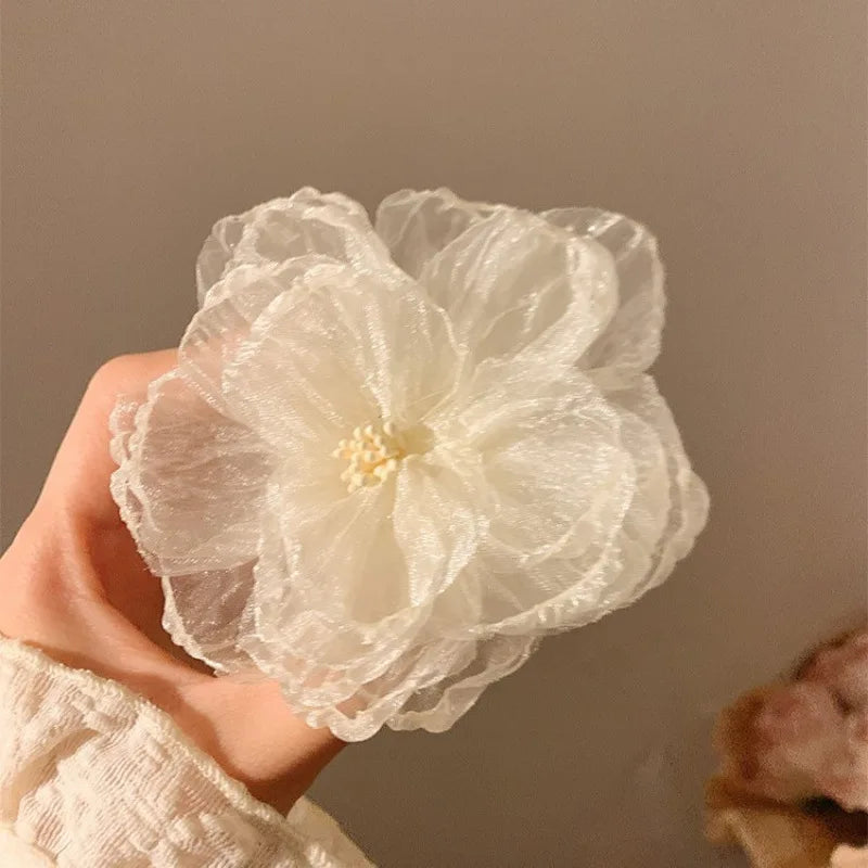 Hawaiian Beach Vacation 3D Sheer Organza Flower Hair Clip Non-slip Hair Accessories for Women Girl Travel Photography Daily Wear