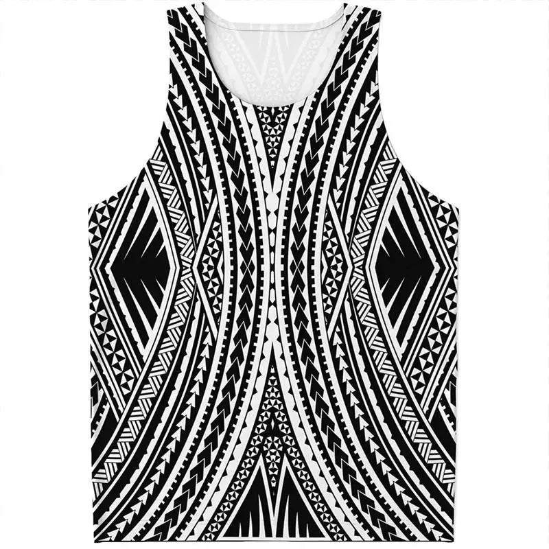 Maori Tattoo 3D Printed Vest for Men and Women, Universal Polynesian Tribal Pattern T-shirt Top, Men's Quick Drying Vest