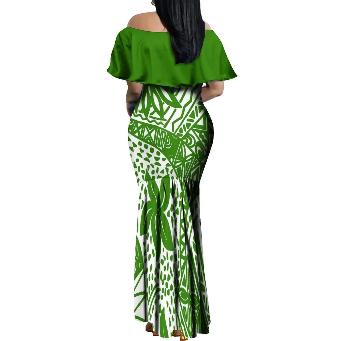Custom Samoan Dress Women'S Off-The-Shoulder Dress Hawaiian Party Fishtail Skirt And Men'S Shirt Polynesian Couple Suit