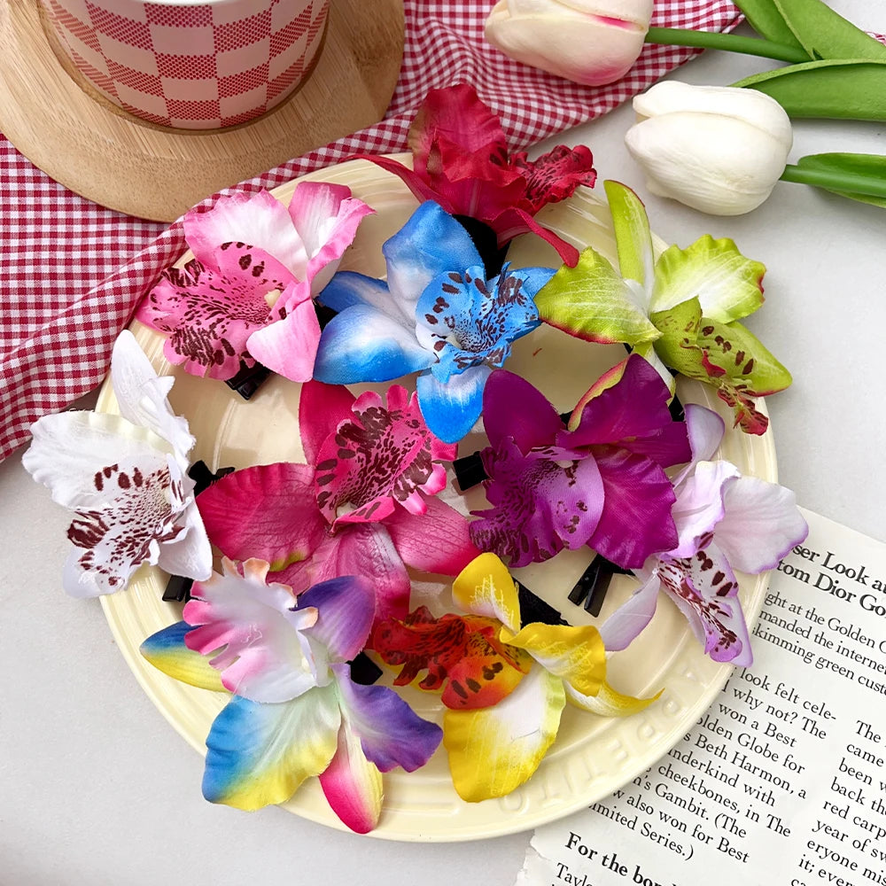 Hawaiian Orchid Flowers Hair Clips Bride Flowers Hair Clips Sweet Hairpins Barrettes Beach Vacation Headwear Hairs Accessories