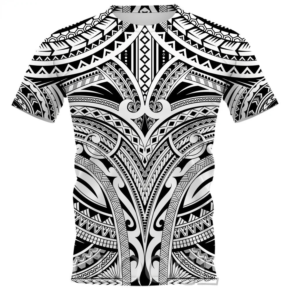 Vintage Tattoo Print Men's T-Shirt Fashion Polynesian Style 3D Print Summer Short Sleeve Loose Streetwear Breathable Men's Tops