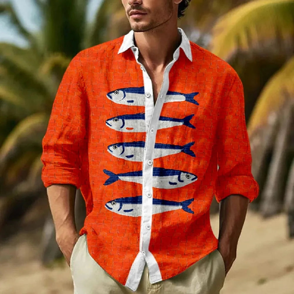 Hawaiian Men's Vocation Lapel Camisa Oversized Long Sleeve Shirts Flower 3d Print Fashion Men Women Beach Long Sleeve Blouse