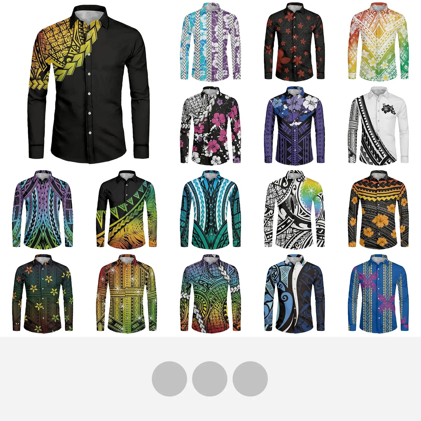 Polynesian Tribal Fijian Totem Tattoo Fiji Prints Men Party Shirt Long-Sleeved Button (USA SIZE XS S M L XL 2XL 3XL 4XL 5XL 6XL)