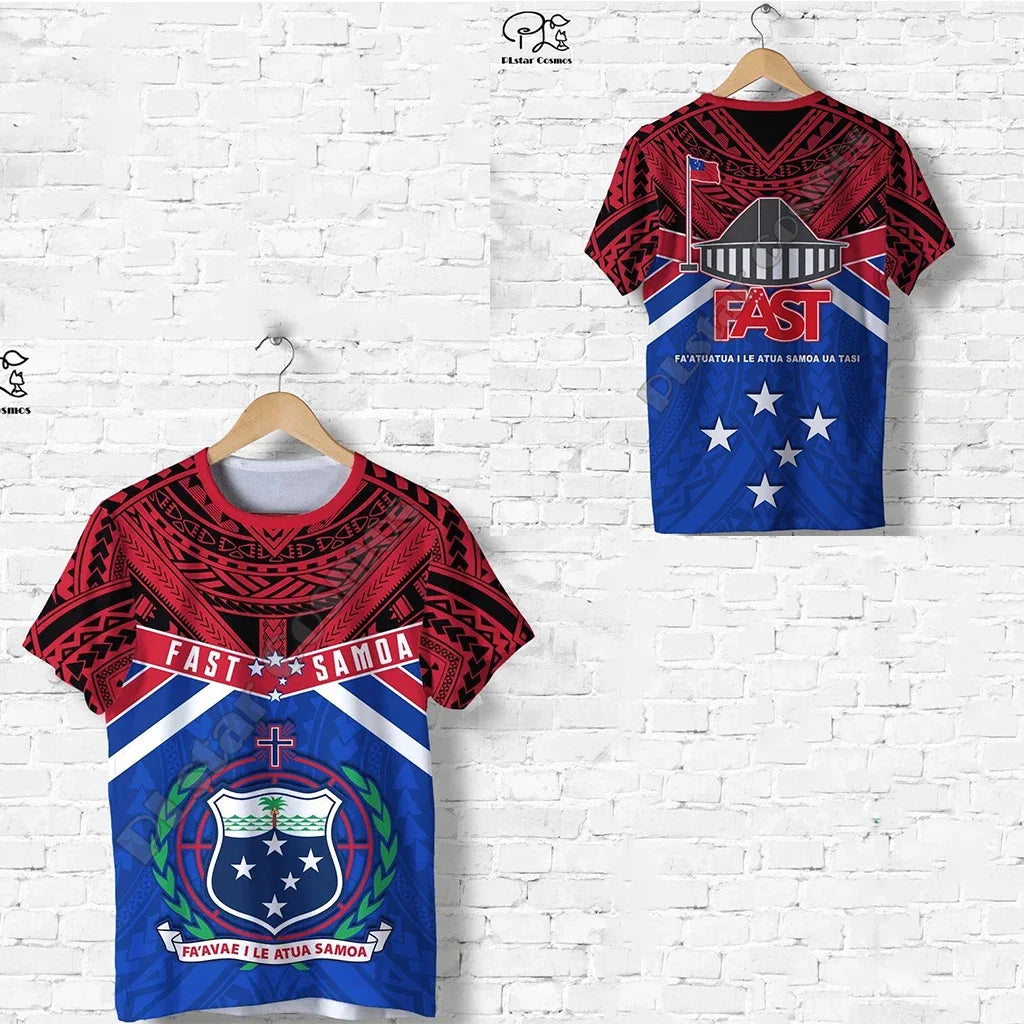 Polynesian  3D Printing Vintage Polynesian Island Samoa Tattoo Tribal Flag Men Women Short Sleeve T Shirt Streetwear