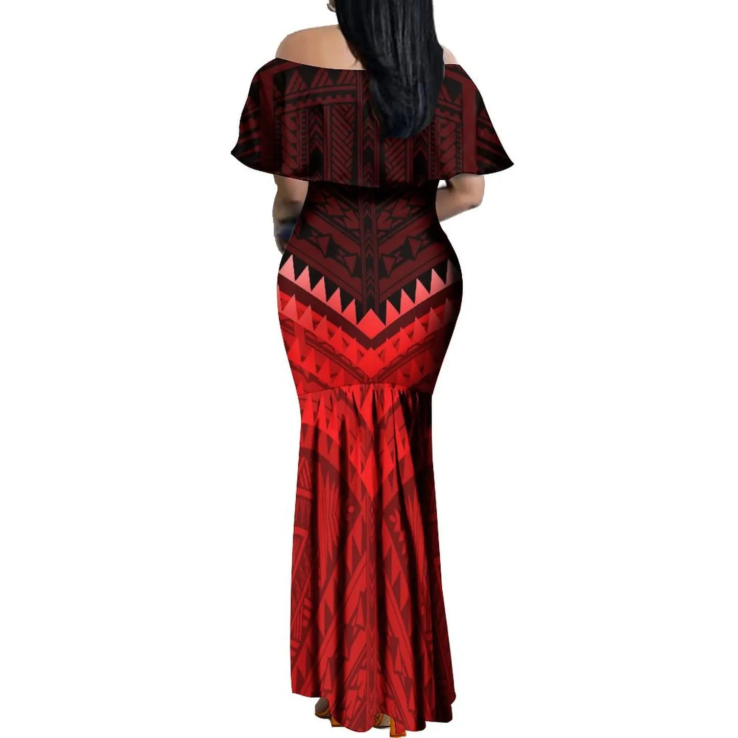 Custom Samoan Dress Women'S Off-The-Shoulder Dress Hawaiian Party Fishtail Skirt And Men'S Shirt Polynesian Couple Suit