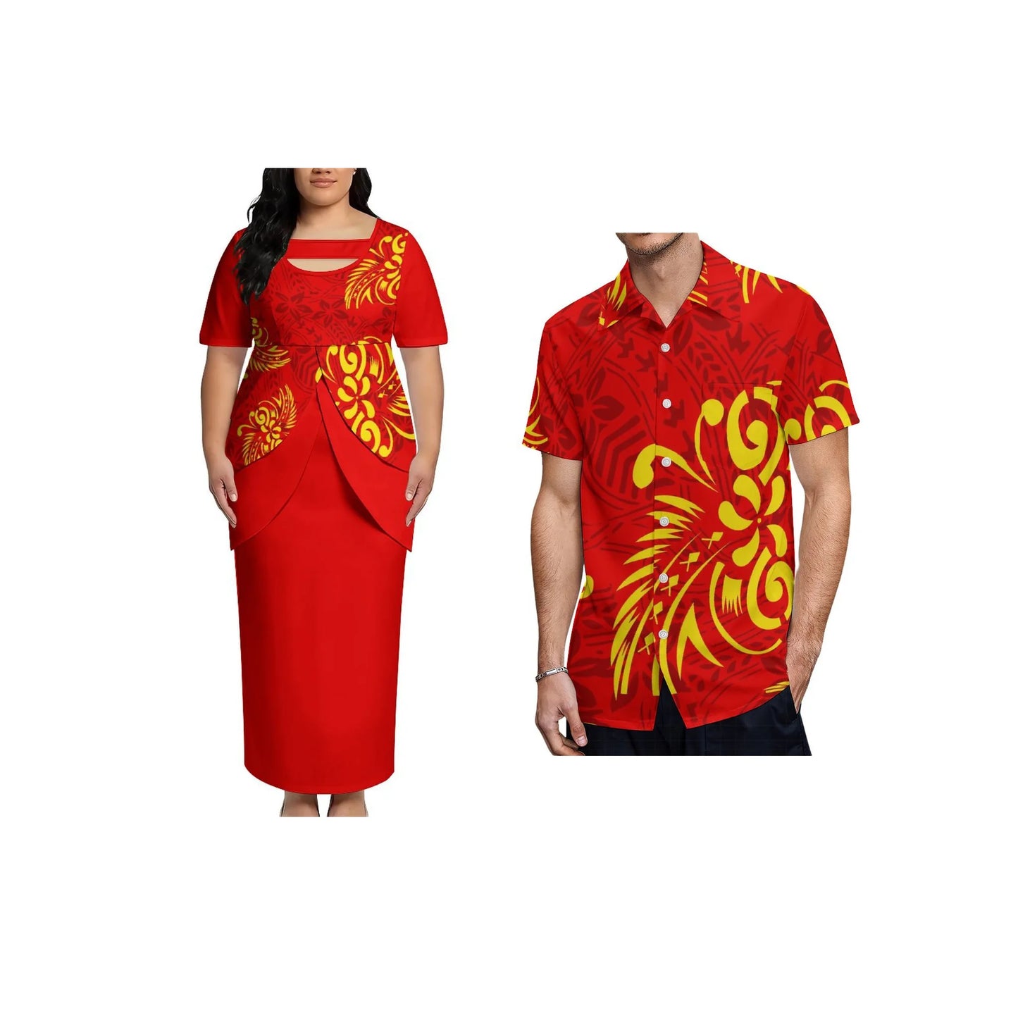 2026 New Arrival Polynesian Tribal Print Maxi Dress for Women Custom Tonga Puletasi Dress Samoan Round Neck Long Dress Two Piece