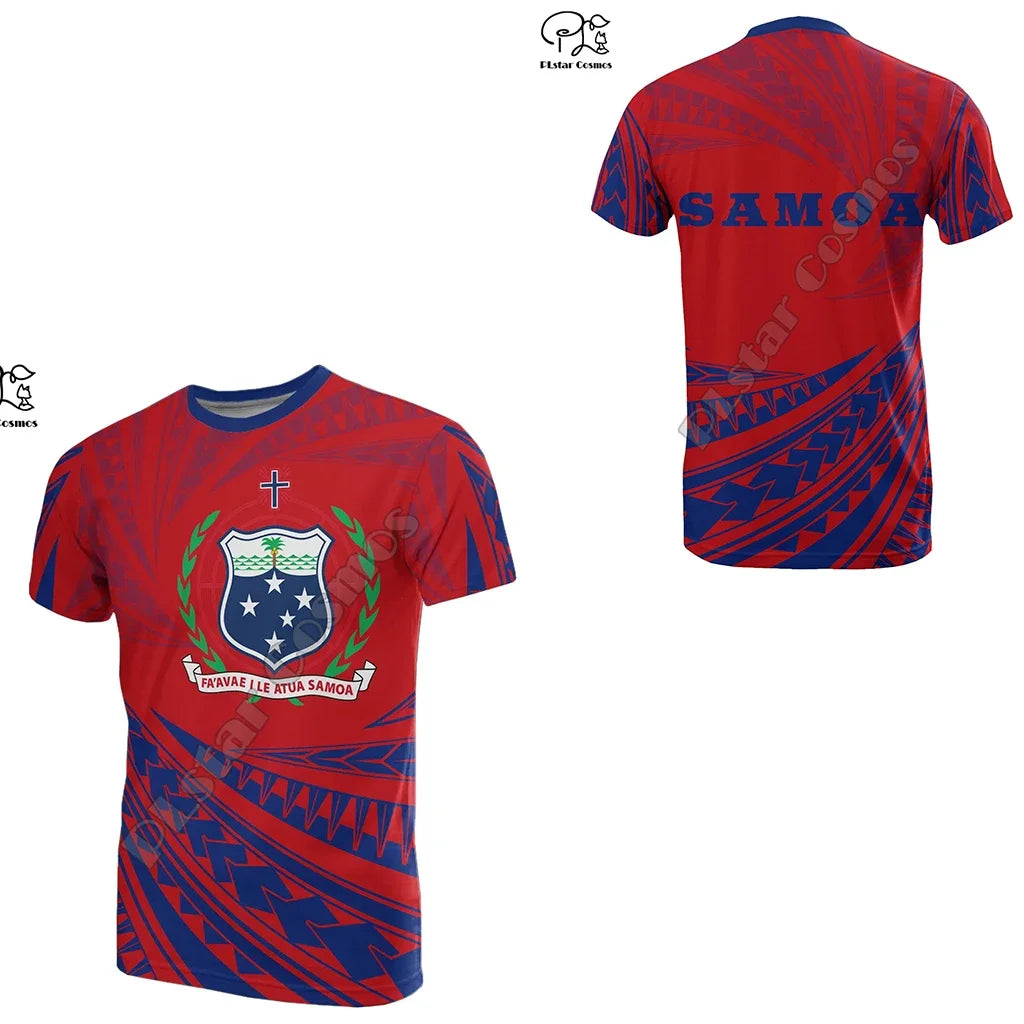 Polynesian  3D Printing Vintage Polynesian Island Samoa Tattoo Tribal Flag Men Women Short Sleeve T Shirt Streetwear