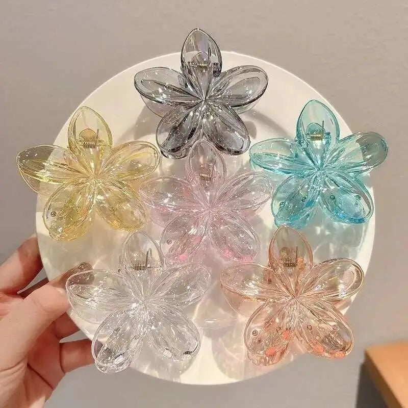 Hawaiian Transparent Flower Hair Claw Women Crab Hair Clip Floral Hair Claws Ponytail Holder Hair Clip Hairpin Barrette Headwear