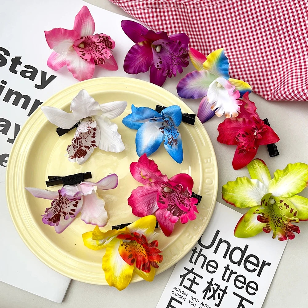 Hawaiian Orchid Flowers Hair Clips Bride Flowers Hair Clips Sweet Hairpins Barrettes Beach Vacation Headwear Hairs Accessories