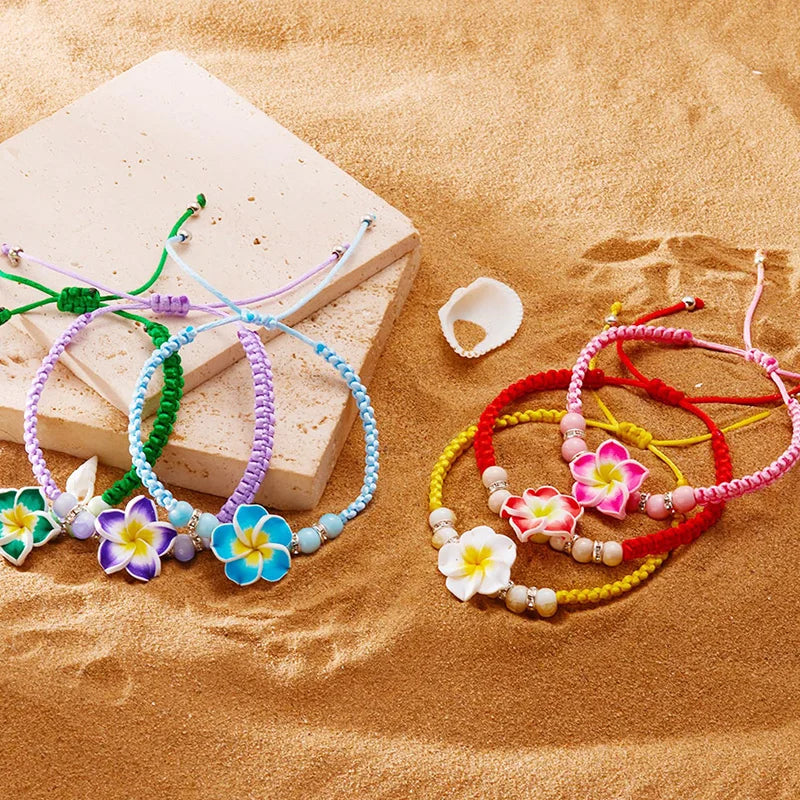 Hawaiian Bracelets for Women Bohemian Woven Tropical Flower Bracelets Handmade Braid  Summer Beach Girls Jewelry Accessories