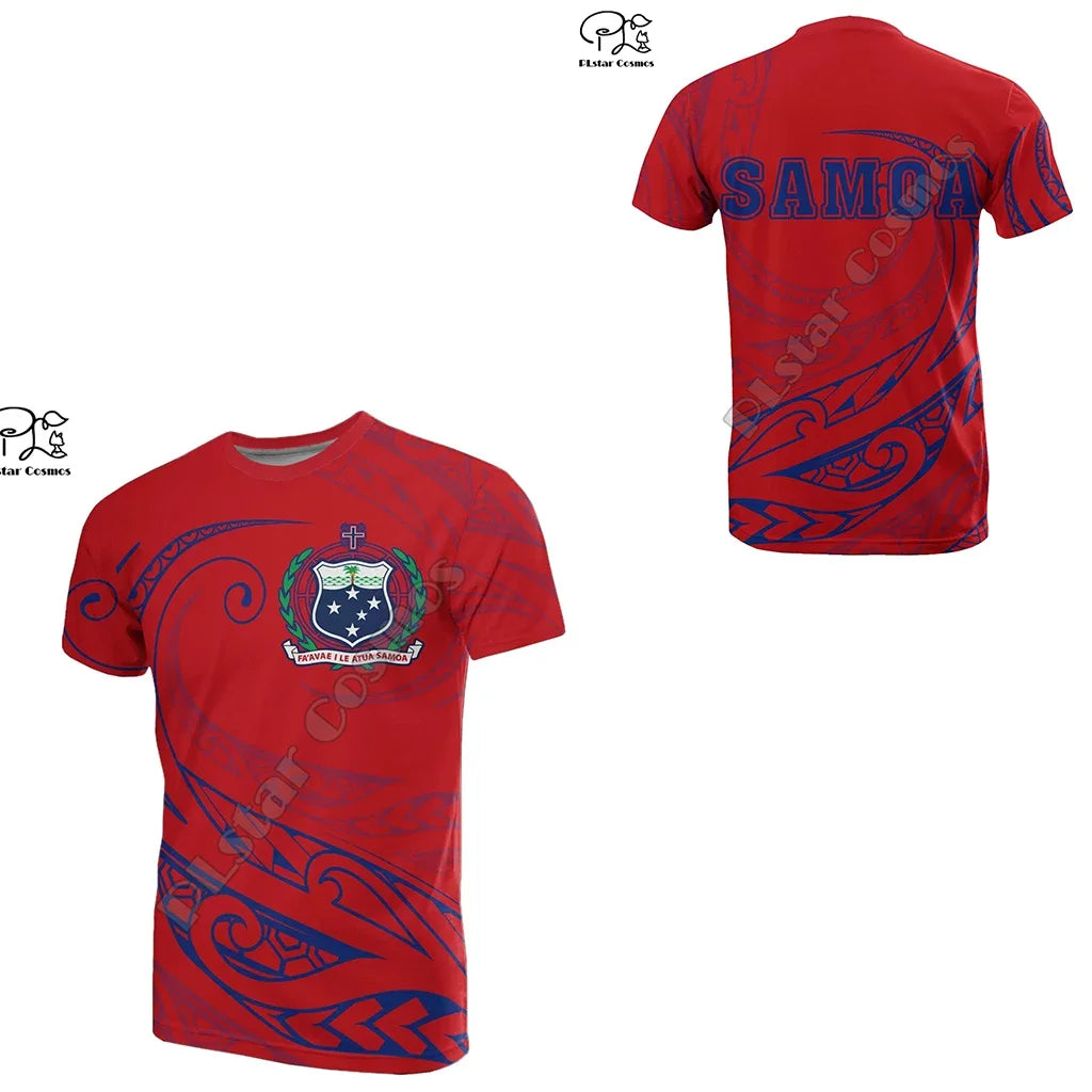 Polynesian  3D Printing Vintage Polynesian Island Samoa Tattoo Tribal Flag Men Women Short Sleeve T Shirt Streetwear