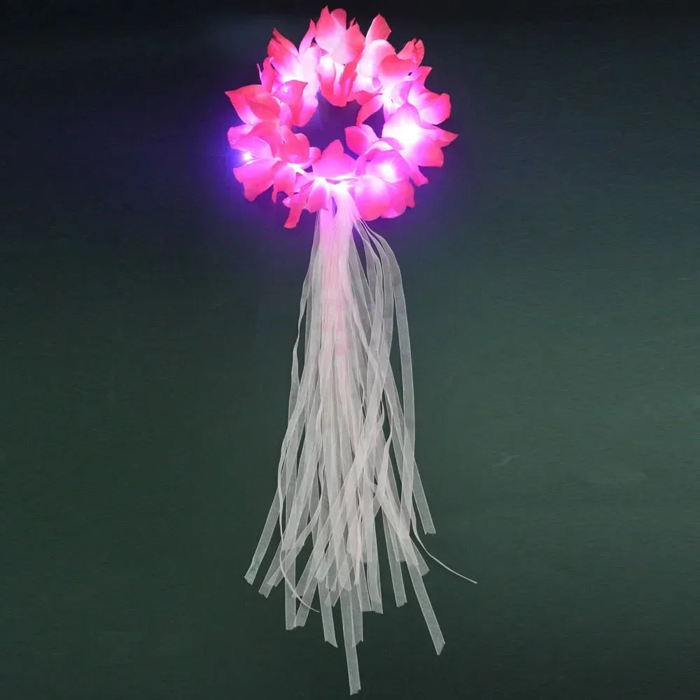 Hawaiian Lei Headband Light Up Flower Wreath Crown for Girl Women Holiday Party Birthday  Luminous Wedding Festival