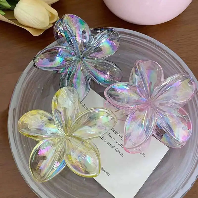 Hawaiian Transparent Flower Hair Claw Women Crab Hair Clip Floral Hair Claws Ponytail Holder Hair Clip Hairpin Barrette Headwear