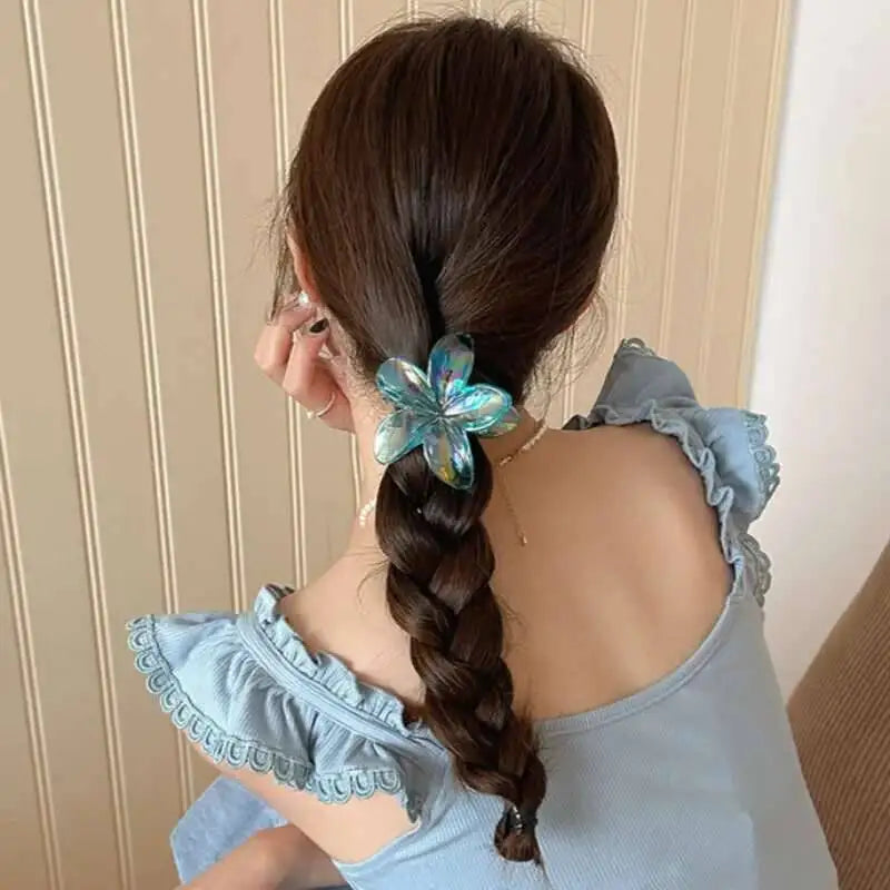 Hawaiian Transparent Flower Hair Claw Women Crab Hair Clip Floral Hair Claws Ponytail Holder Hair Clip Hairpin Barrette Headwear