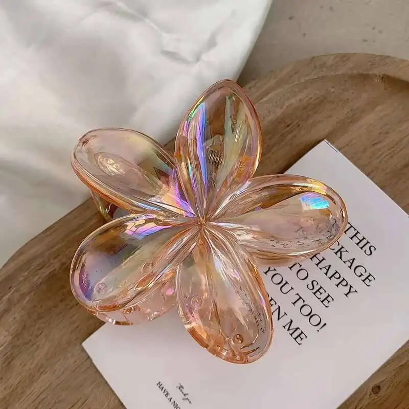 Hawaiian Transparent Flower Hair Claw Women Crab Hair Clip Floral Hair Claws Ponytail Holder Hair Clip Hairpin Barrette Headwear