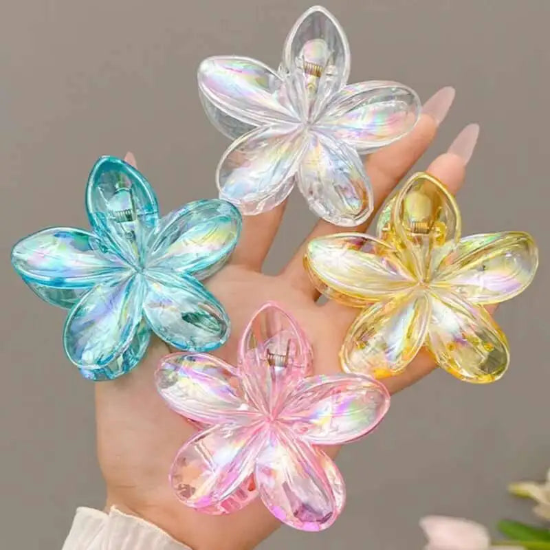 Hawaiian Transparent Flower Hair Claw Women Crab Hair Clip Floral Hair Claws Ponytail Holder Hair Clip Hairpin Barrette Headwear