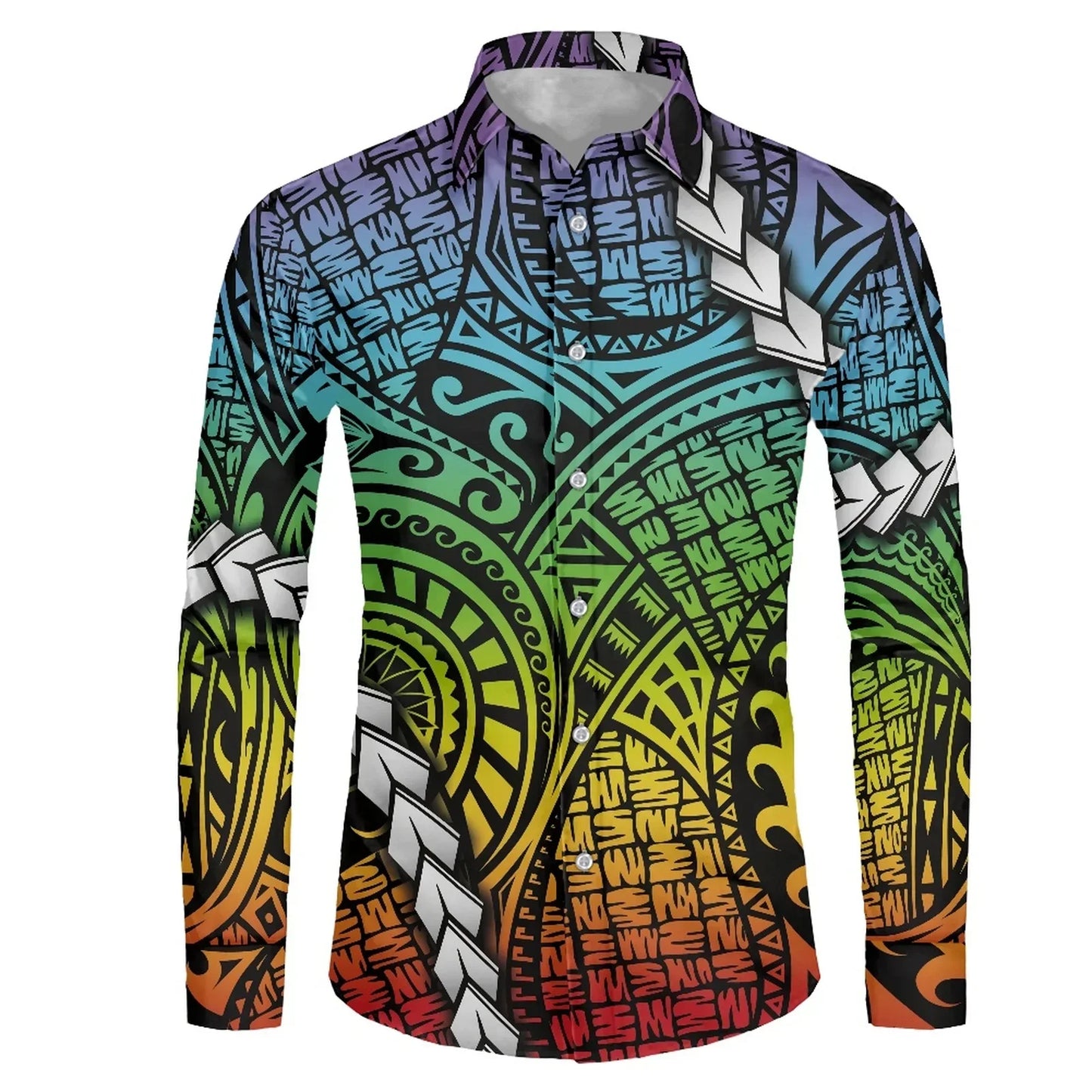 Polynesian Tribal Fijian Totem Tattoo Fiji Prints Men Party Shirt Long-Sleeved Button (USA SIZE XS S M L XL 2XL 3XL 4XL 5XL 6XL)